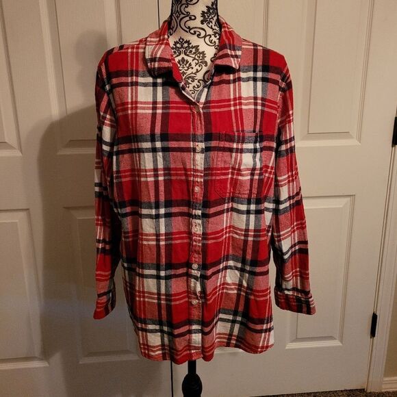 Gap red plaid women's long sleeve button up shirt - Picture 1 of 6